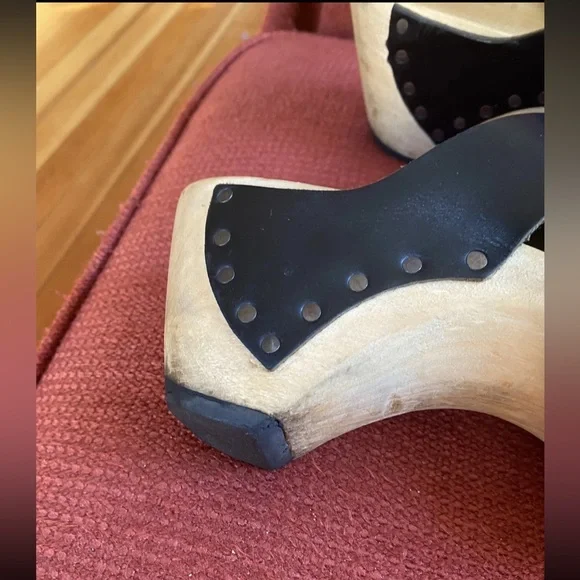 Y2K Vintage Trippen Germany Wood Clogs With Leather Black Straps Sandals 40 - Picture 5 of 12